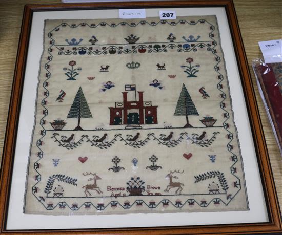 A sampler by Henrietta Brown, dated 1825